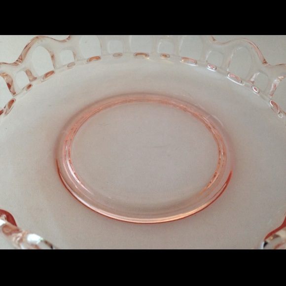 Depression Glass Lancaster "Open Work" Laced Edge Pink 7" Shallow Nappy Bowl - Picture 3 of 7